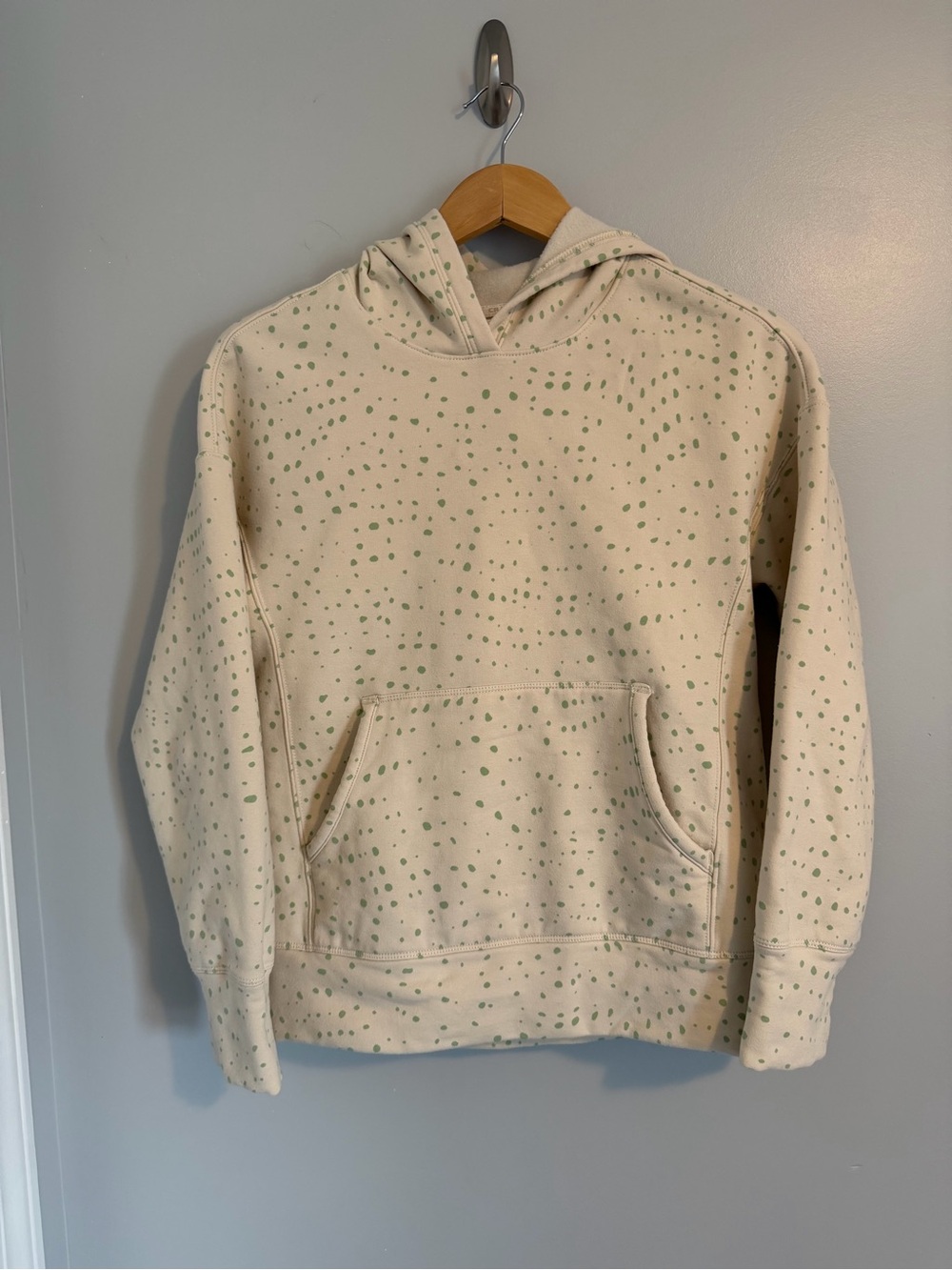 Athleta Girls Cream Hooded Oversized Sweatshirt with Green Dot Print